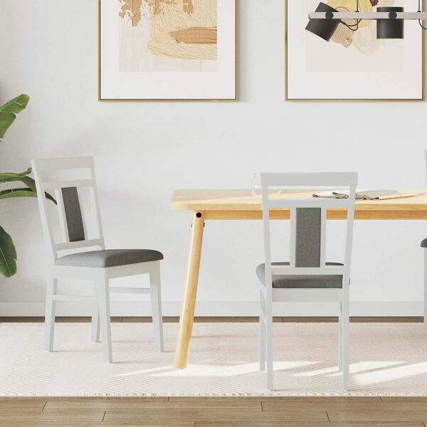 vidaXL Sedia da pranzo 2 pcs Bianco e Grigio Legno di gomma solido