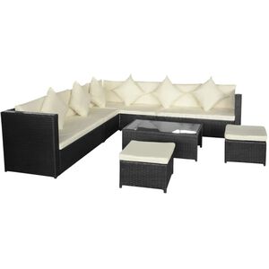 vidaXL Set Mobili da Giardino con Cuscini 8 pz in Polyrattan Nero