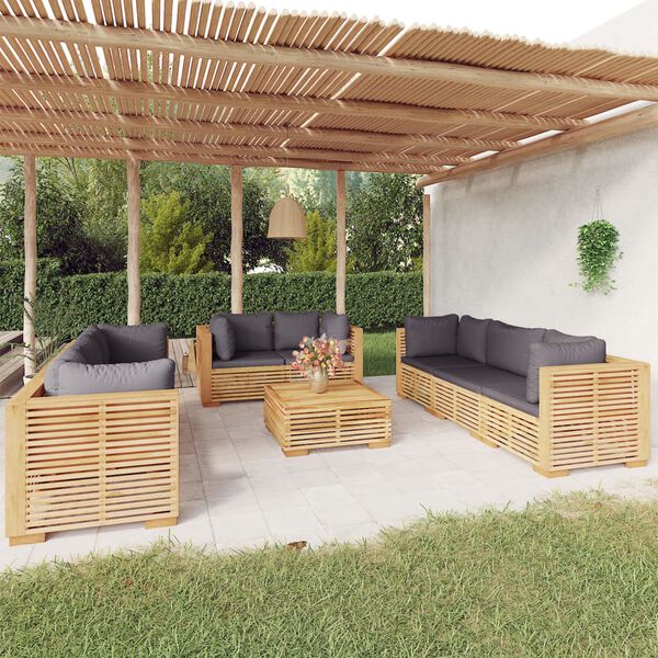 vidaXL Set Divani da Giardino 9 pz con Cuscini Legno Massello di Teak