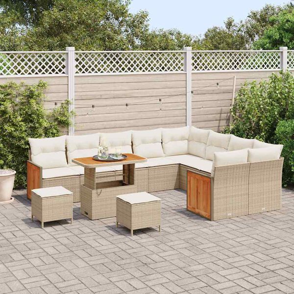 vidaXL Set Divano da Giardino 13 pcs Beige e Crema polyrattan