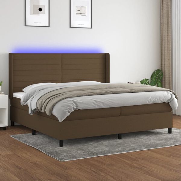 vidaXL Letto a Molle Materasso e LED Marronescuro 200x200cm in Tessuto