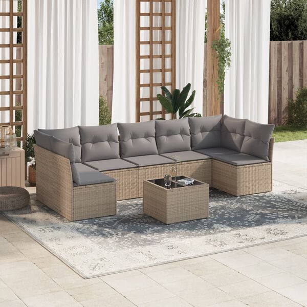 vidaXL Set Divano da Giardino 8 pz con Cuscini Beige in Polyrattan