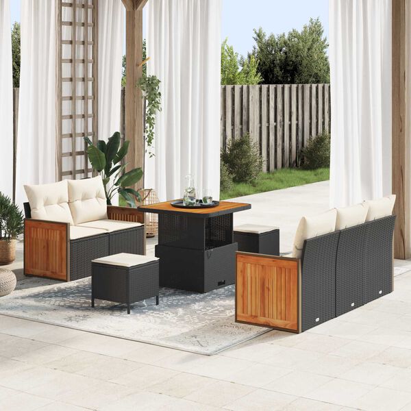 vidaXL Set Divano da Giardino 10 pcs Nero e Crema polyrattan