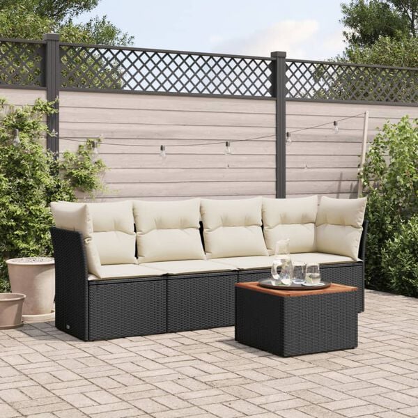 vidaXL Set Divani da Giardino 5 pz con Cuscini in Polyrattan Nero
