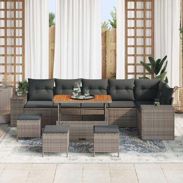 vidaXL Set Divano da Giardino 10 pcs Grigio polyrattan