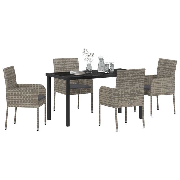 vidaXL Set da Pranzo per Giardino con cuscino 5 pcs Grigio polyrattan