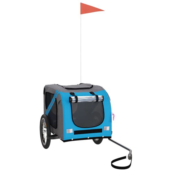vidaXL Rimorchio da Bici per Animali Blu e Grigio Oxford e Ferro