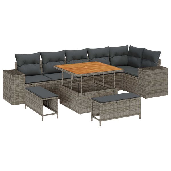 vidaXL Set Divano da Giardino 9 pcs Grigio polyrattan