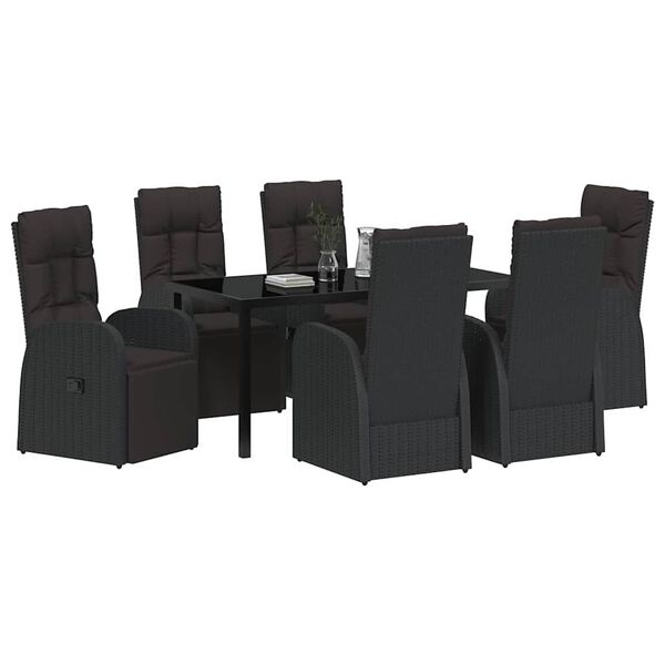 vidaXL Set da Pranzo per Giardino con cuscino 7 pcs Nero polyrattan