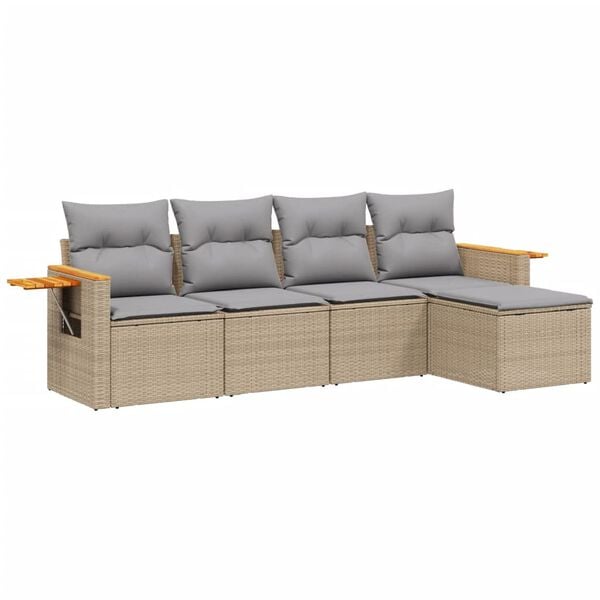 vidaXL Set Divano da Giardino 5 pz con Cuscini Beige in Polyrattan