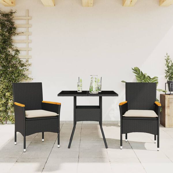 vidaXL Set Pranzo da Giardino 3pz con Cuscini Polyrattan Acacia Grigio