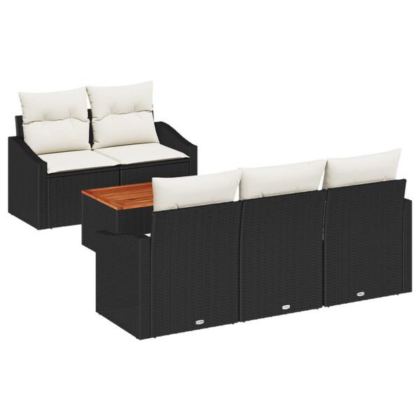 vidaXL Set Divano da Giardino con cuscino 6 pcs Nero polyrattan