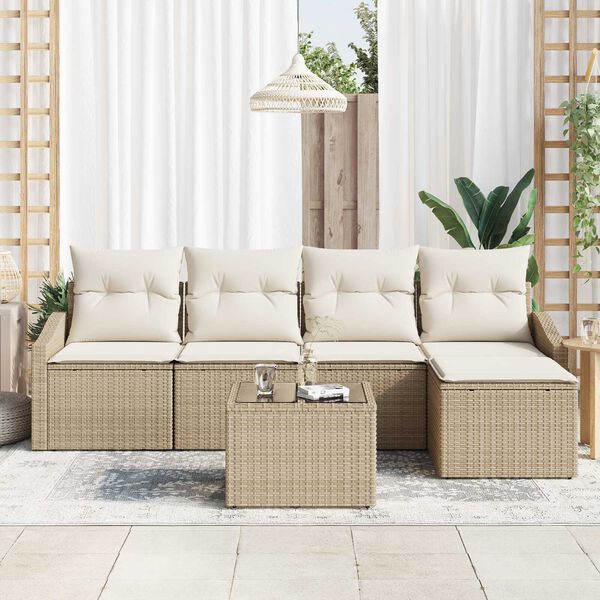 vidaXL Set di divani con cuscino 6 pcs Beige e Crema polyrattan