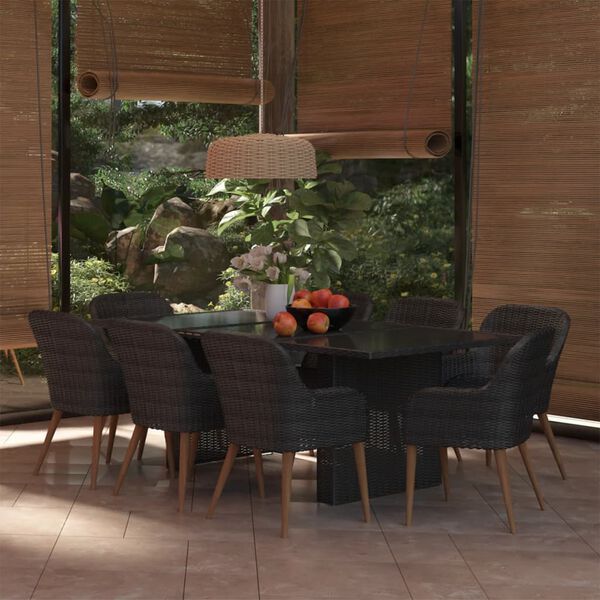 vidaXL Set da Pranzo da Giardino 9 pz in Polyrattan Nero