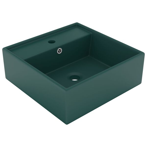 vidaXL Lavabo con Troppopieno Quadrato Verde Opaco 41x41 cm Ceramica
