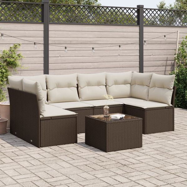 vidaXL Set Divani da Giardino 7 pz con Cuscini Marrone in Polyrattan