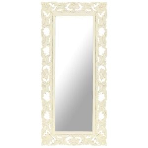 vidaXL Specchio Intagliato a Mano Bianco 110x50cm in Massello di Mango