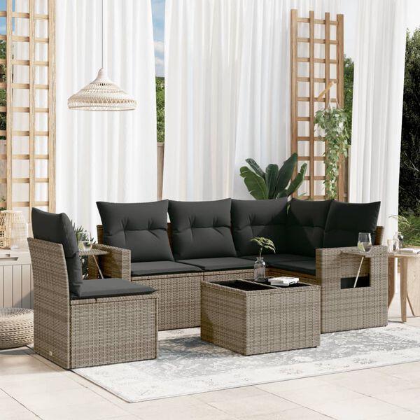 vidaXL Set Divano da Giardino 6 pz con Cuscini Grigio in Polyrattan