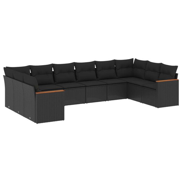 vidaXL Set Divani da Giardino 10pz con Cuscini in Polyrattan Nero