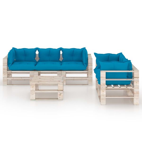 vidaXL Set Divani da Giardino Pallet 6 pz con Cuscini in Legno di Pino