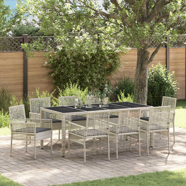 vidaXL Set da Pranzo per Giardino 9 pcs Grigio chiaro polyrattan