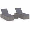 vidaXL Lettini Prendisole con Tavolino 3 pz in Polyrattan Grigio