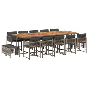 vidaXL Set da Pranzo da Giardino 15 pz con Cuscini Grigio Polyrattan