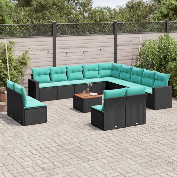 vidaXL Set Divani da Giardino 14pz con Cuscini in Polyrattan Nero
