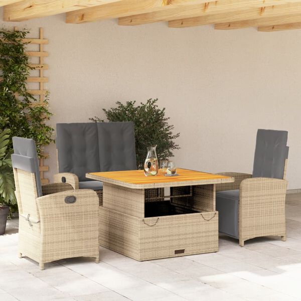 vidaXL Set da Pranzo da Giardino 4 pz con Cuscini Beige in Polyrattan