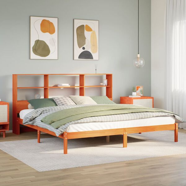 vidaXL Letto Libreria senza Materasso Marrone Cera 200x200 cm in Pino