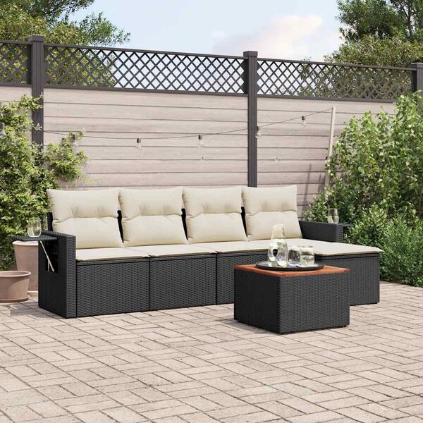 vidaXL Set Divano da Giardino 6 pz con Cuscini Nero in Polyrattan