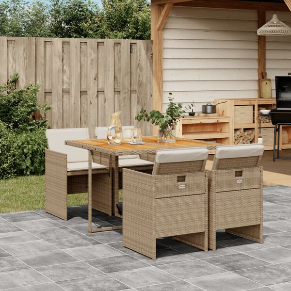 vidaXL Set da Pranzo da Giardino 5 pz con Cuscini Beige in Polyrattan