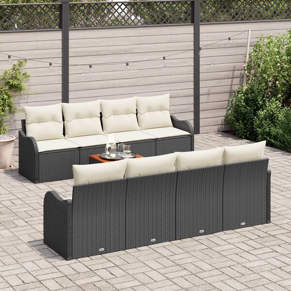 vidaXL Set Divano da Giardino 9 pcs Nero e Crema polyrattan