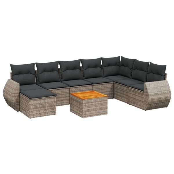 vidaXL Set Divano da Giardino 9 pz con Cuscini Grigio in Polyrattan