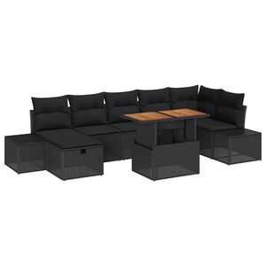 vidaXL Set Divano da Giardino 8 pcs Nero polyrattan