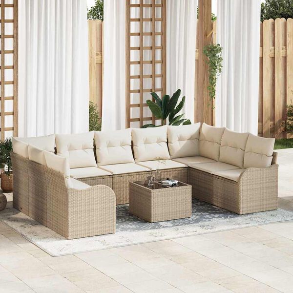 vidaXL Set Divano da Giardino 10 pcs Beige e bianco Poly Rattan