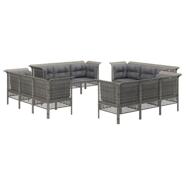 vidaXL Set Divani da Giardino 12 pz con Cuscini in Polyrattan Grigio