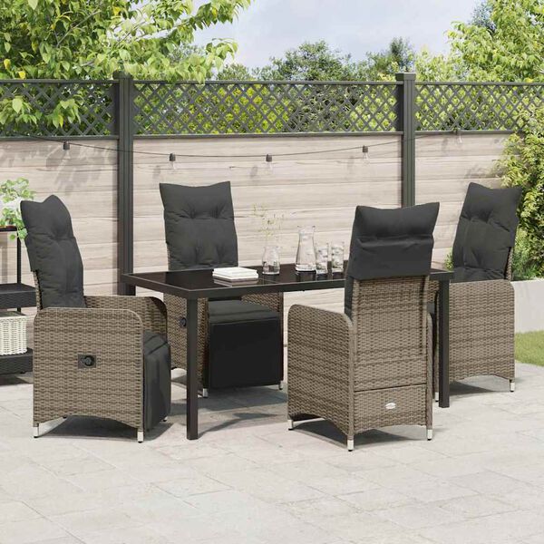 vidaXL Set da Pranzo per Giardino con cuscino 5 pcs Grigio polyrattan