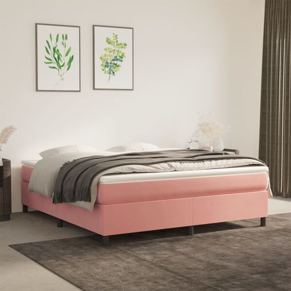 vidaXL Giroletto a Molle con Materasso Rosa 160x200 cm in Velluto