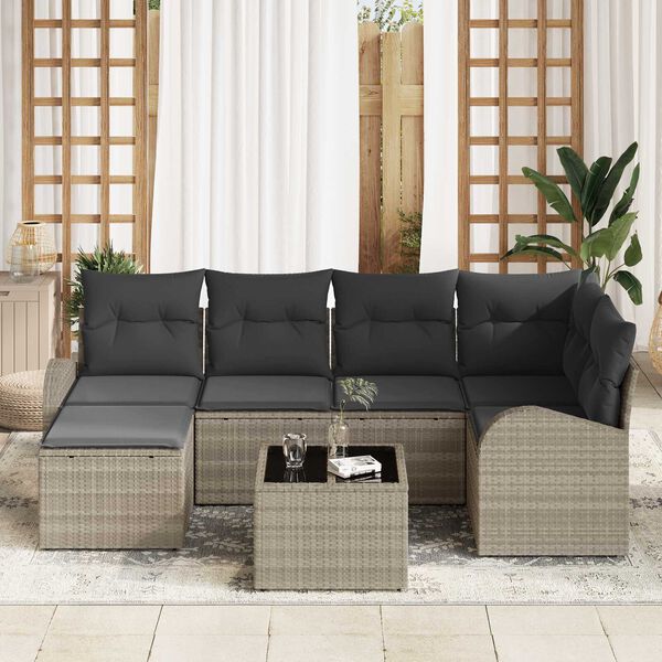 vidaXL Set di divani con cuscino 7 pcs Grigio chiaro polyrattan