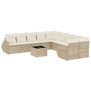 vidaXL Set Divani da Giardino 11 pz con Cuscini Beige in Polyrattan