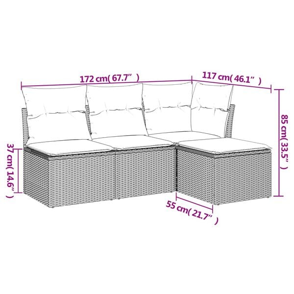 vidaXL Set Divano da Giardino 4 pz con Cuscini Marrone in Polyrattan