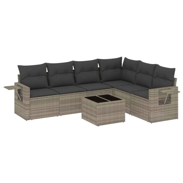 vidaXL Set Divani da Giardino 7pz con Cuscini Grigio Chiaro Polyrattan