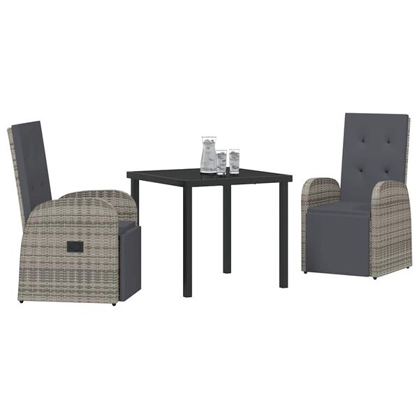 vidaXL Set da Pranzo per Giardino con cuscino 3 pcs Grigio polyrattan