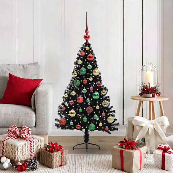 vidaXL Albero di Natale artificiale con luci integrate Nero 120 cm PVC