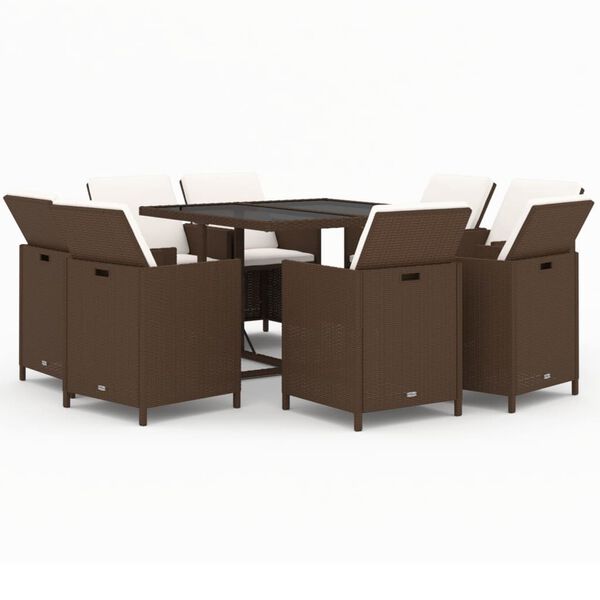 vidaXL Set Divani da Giardino 9 pz con Cuscini in Polyrattan Marrone