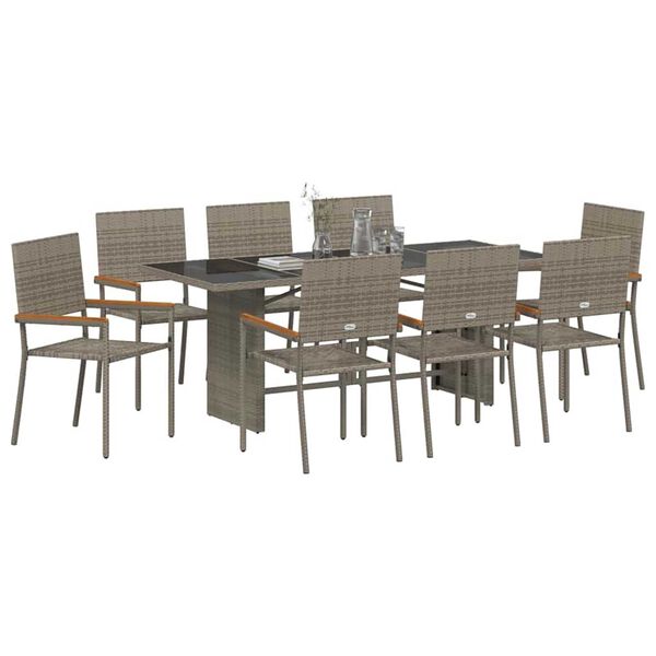 vidaXL Set da Pranzo per Giardino 9 pcs Grigio polyrattan