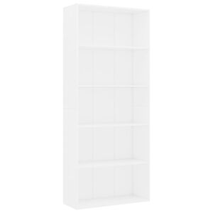 vidaXL Libreria a 5 Ripiani Bianca 80x30x189 cm in Legno Multistrato