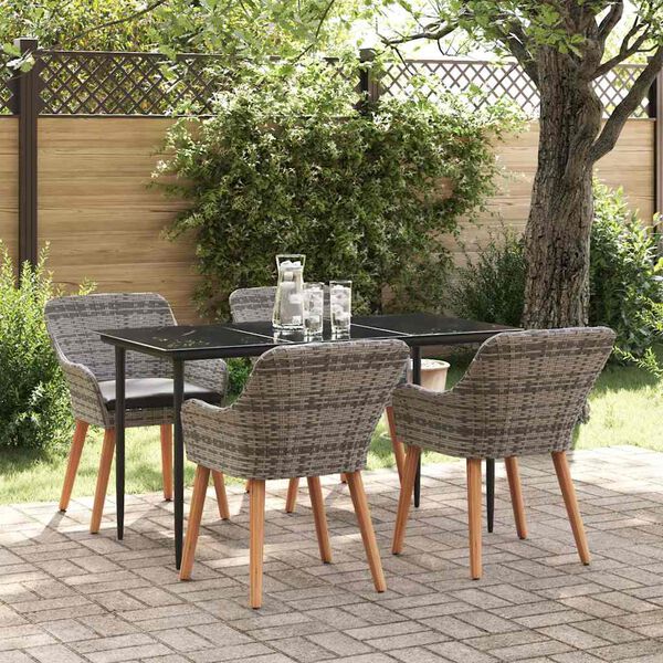 vidaXL Set da Pranzo per Giardino con cuscino 5 pcs Grigio polyrattan