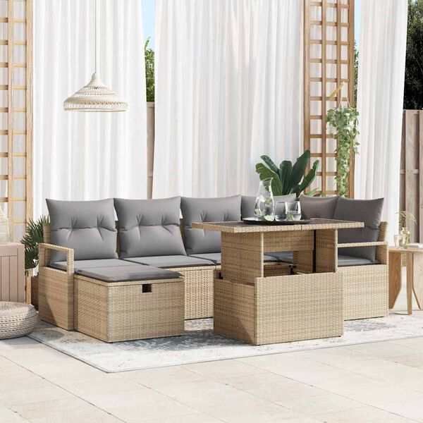 vidaXL Set Divano da Giardino con cuscino 7 pcs Beige Poly Rattan